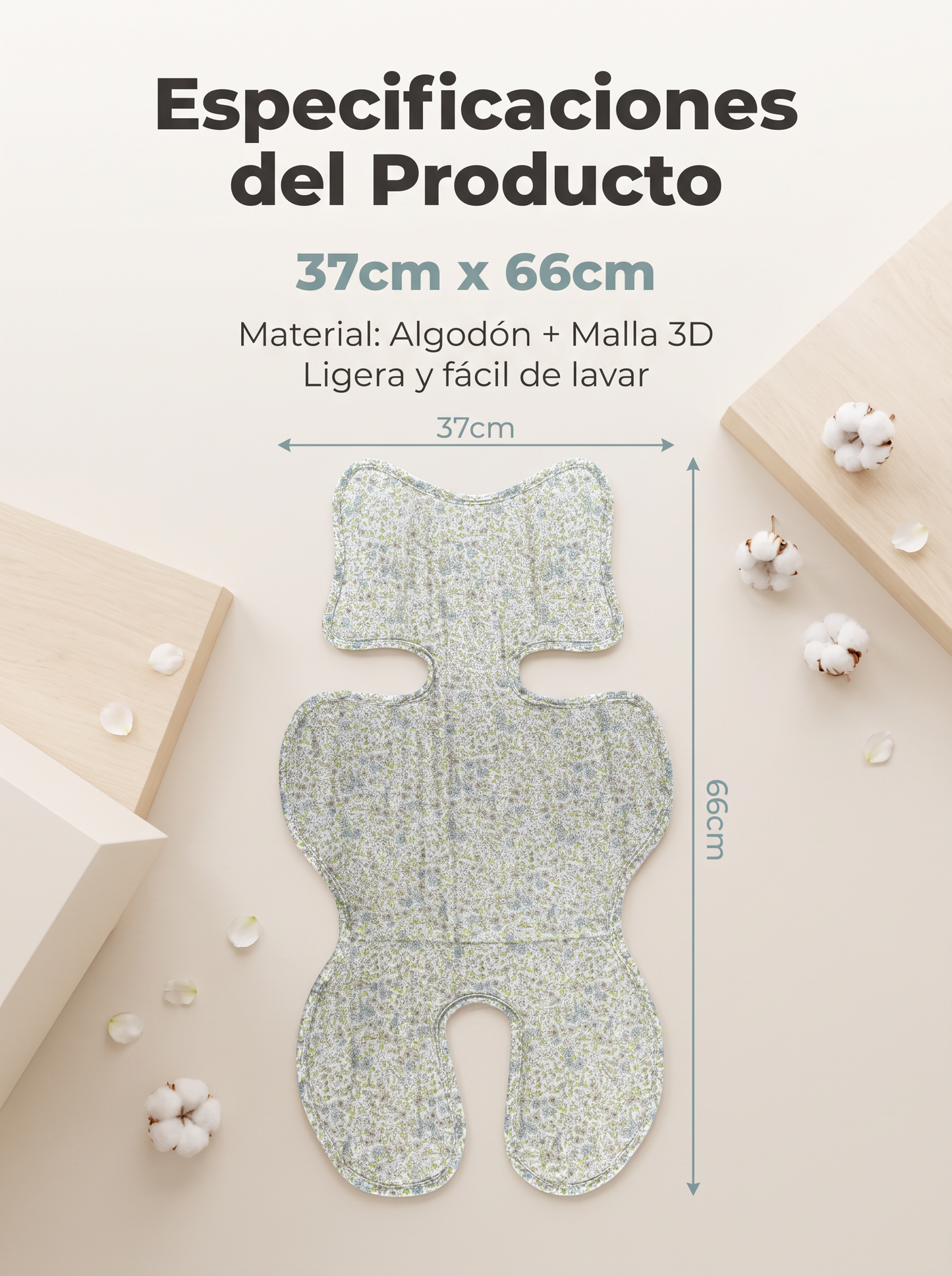 Colchoneta Floral Transpirable para Carrito de Bebé con Malla 3D
