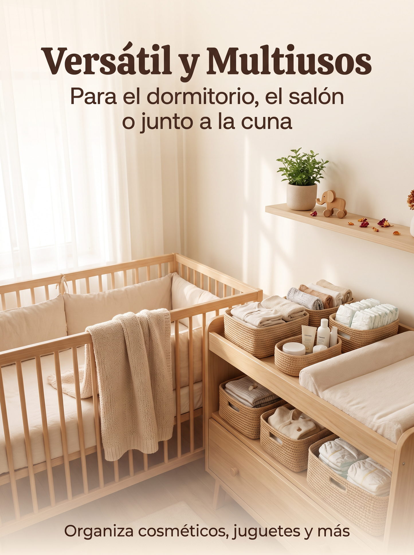 Cesta Organizadora Floral de Algodón Acolchado con Compartimentos y Asas