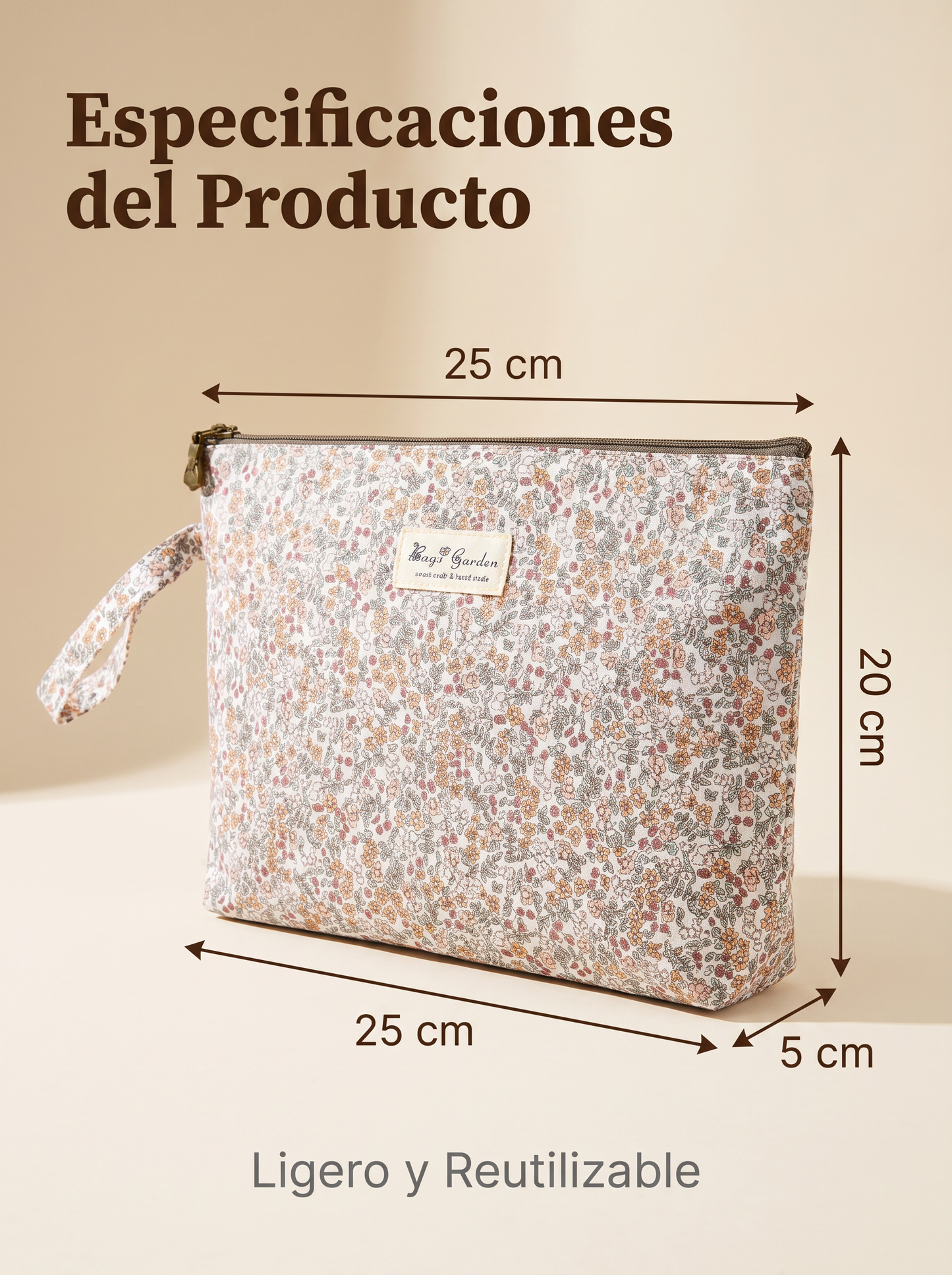 Neceser Floral Grande Impermeable con Cremallera y Asa de Mano para Maquillaje y Viaje