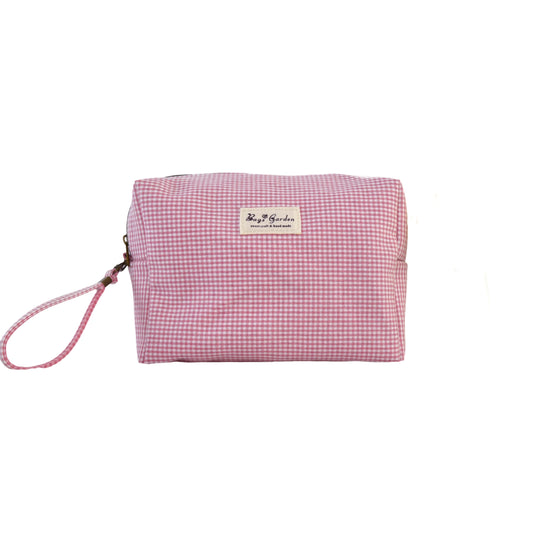 Neceser grande de algodón mini Vichy con asa lateral desmontable – Bolsa de viaje multiusos