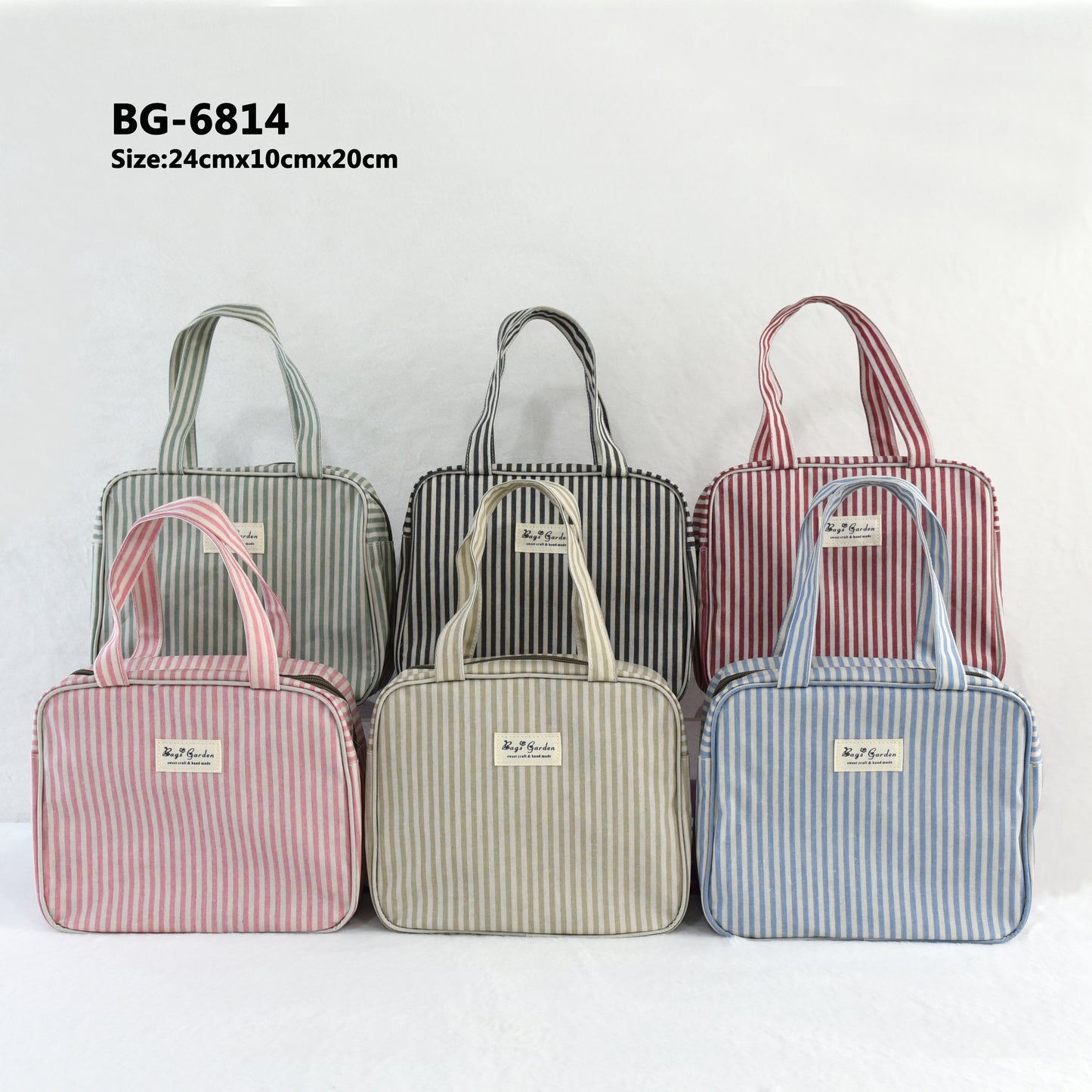 Bolso de mano pequeño impermeable a rayas, diseño cuadrado con cremallera