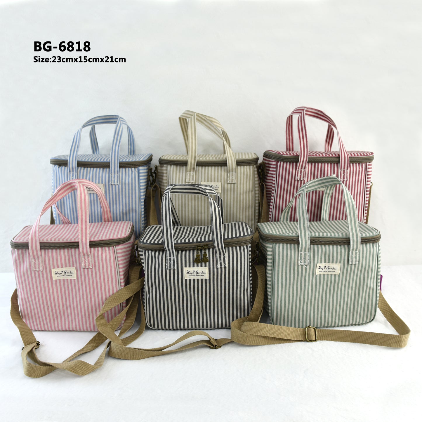 Bolsa nevera impermeable a rayas con asa y correa ajustable