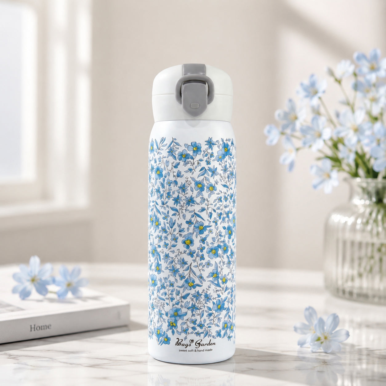 Botella Térmica Floral 500 ml con Pulsador y Cierre de Seguridad
