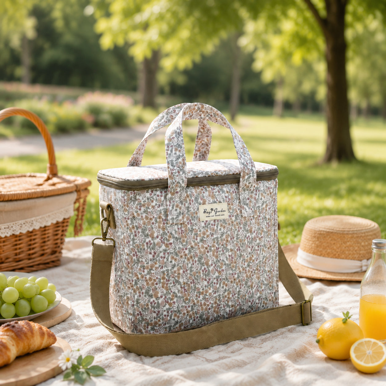 Bolso Nevera pequeño Floral Impermeable con Asa y Correa Ajustable para Comida, Trabajo, Playa y Picnic