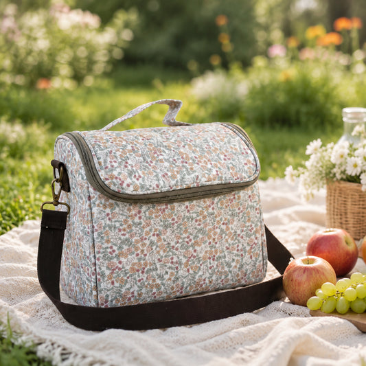 Bolso Nevera Floral Impermeable con Apertura Frontal, Asa y Correa Ajustable para Comida, Trabajo y Picnic