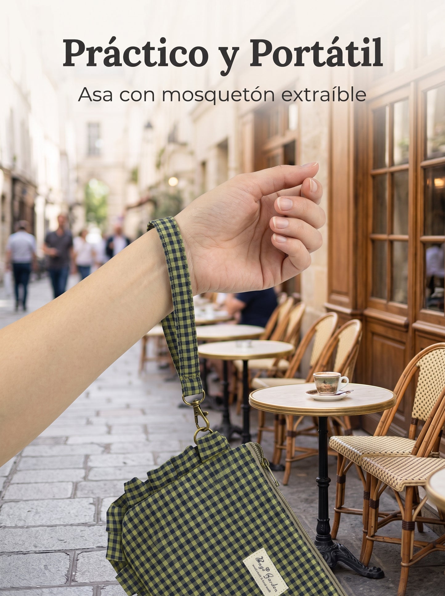 Neceser de Algodón a Cuadros con Volantes y Asa de Muñeca