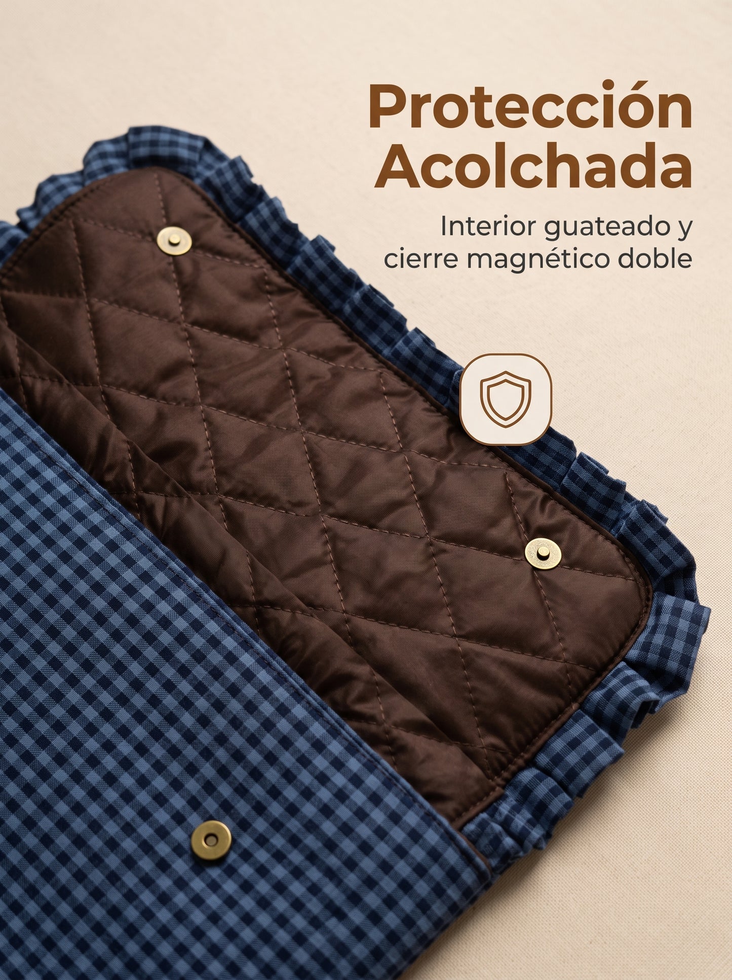 Funda Acolchada para Portátil de 13,3” de Cuadros con Volante y Asa
