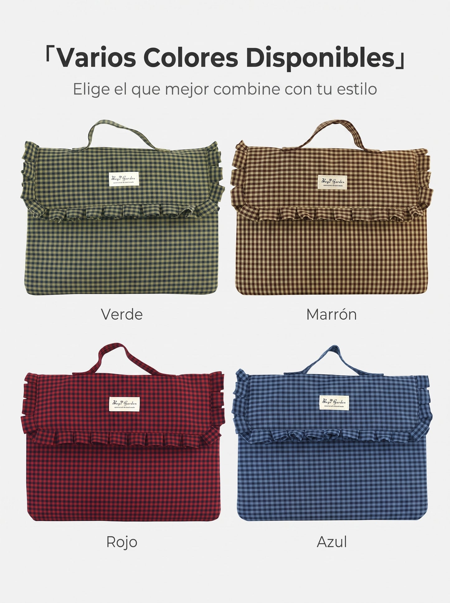 Funda Acolchada para Portátil de 13,3” de Cuadros con Volante y Asa
